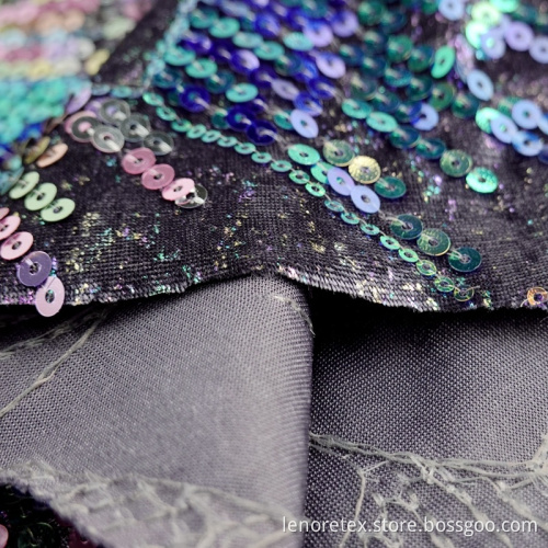 Foil Print Embroidery Velvet Fabric With Metallic Sequin